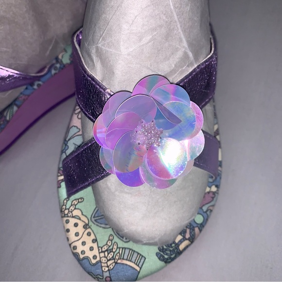GAP Y2K 90s 80s Platform Purple Shimmer Rosette Sandals Women’s 7 Spring Summer - Picture 3 of 7